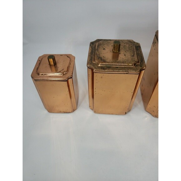 Copper Canister Set Square Vintage Made in Korea Lids Tea Sugar Flour Coffee - Picture 11 of 16